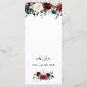 Menu Burgundy Navy Blue Blush Floral Mariage (Dos)