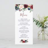 Menu Burgundy Navy Blue Blush Floral Mariage (Debout devant)