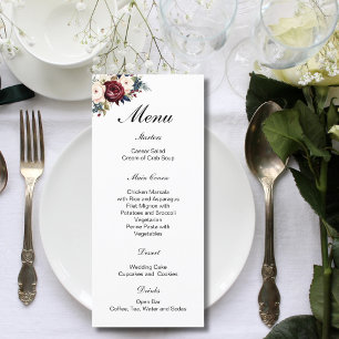 Menu Burgundy Navy Cream Floral Botanical Mariage 