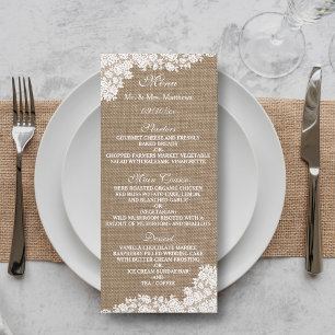 Menu Burlap Rustique et collection Vintage de dentelle