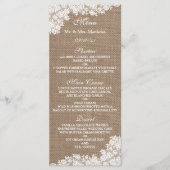 Menu Burlap Rustique et collection Vintage de dentelle (Devant)