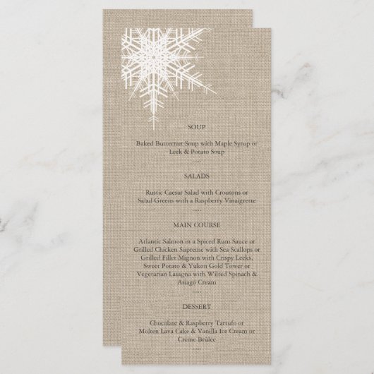 Menu Burlap Snowflake (Devant / Derrière)