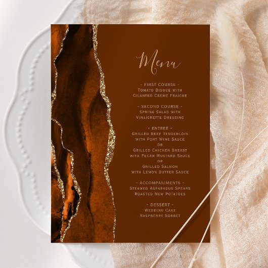 Menu Burnt Orange Agate Mariage Brown