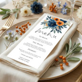 Menu Burnt Orange Navy Blue Florals Wedding
