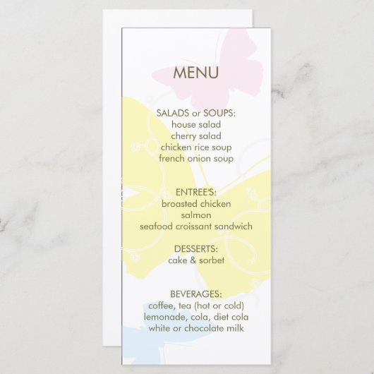Menu Butterfly Shower (Voorkant / Achterkant)