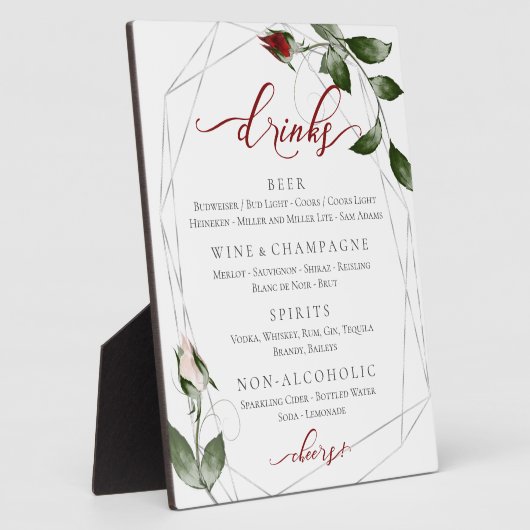 Menu Cabernet Blush Rozen Weddenschappen Fotoplaat (Zijkant)