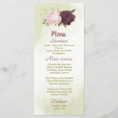 Menu cabernet rose fleurs vert feuille mariage (Devant)