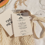 Menu Câble dessiné à la main rétro Quirky Bold Mariage<br><div class="desc">Un menu coloré rétro et moderne, noir et blanc mariage pour le dîner. Ce qui présente le design modèle chic de crémeux laiteux arrière - plan et de la typographie manuscrite noire. Avec un morceau de gâteau tiré à la main sur une assiette avec une fourchette dessus. Un Parfait et...</div>