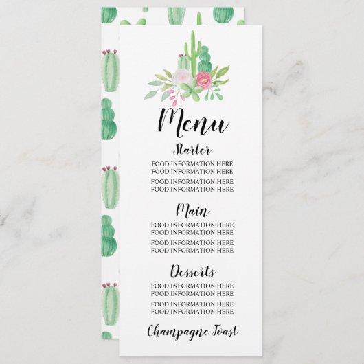 Menu Cactus de nourriture de réception de cactus de (Devant / Derrière)