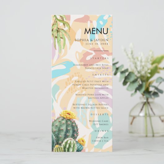 Menu Cactus Tropical Palm Tree Desert Boho Mariage (Debout devant)
