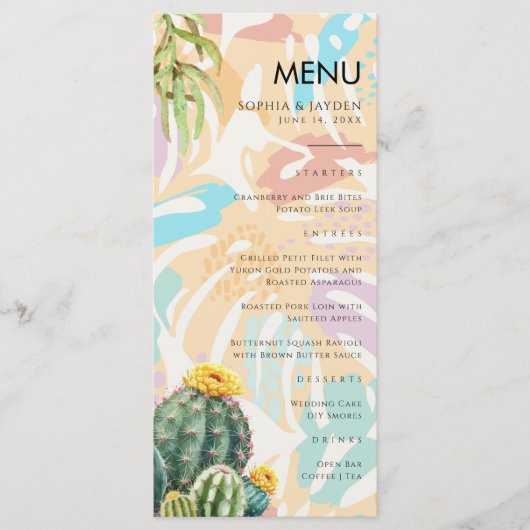 Menu Cactus Tropical Palm Tree Desert Boho Mariage (Devant)