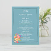 Menu Cadre avec Rose, style Mariage sur bleu (Debout devant)