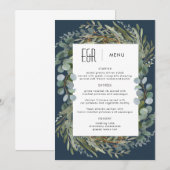Menu Cadre bleu vert Eucalyptus noir sur blanc (Devant / Derrière)