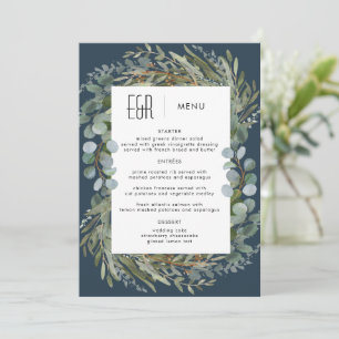 Menu Cadre bleu vert Eucalyptus noir sur blanc