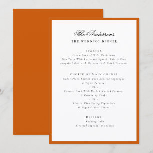 Menu Cadre Calligraphié Nom Mariage Dîner Orange Brûlé