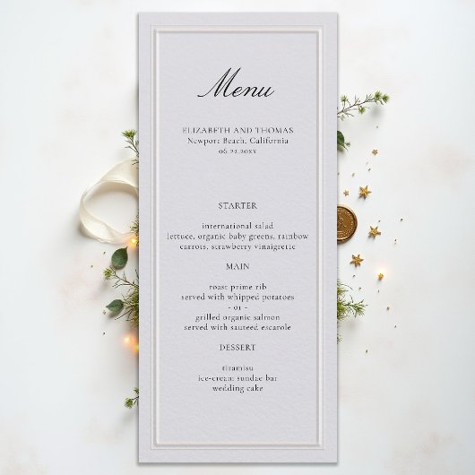 Menu Cadre Classique Moderne Formel Mariage Élégant