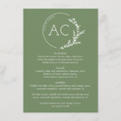 Menu Cadre de Foliage Moderne Muté Green Mariage Récept (Devant)