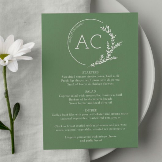 Menu Cadre de Foliage Moderne Muté Green Mariage Récept