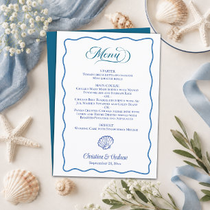 Menu Cadre de mariage bleu dessinée à la main nautique