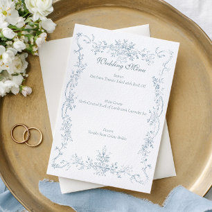 Menu Cadre de mariage bleu français vintage