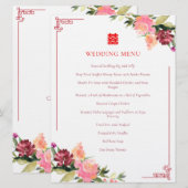 Menu Cadre de mariage chinois double xi à l'aquarelle f (Devant / Derrière)
