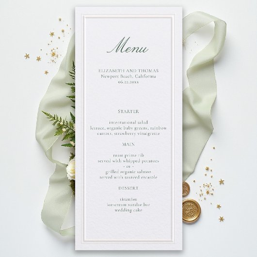 Menu Cadre de mariage élégant en perle vert classique F