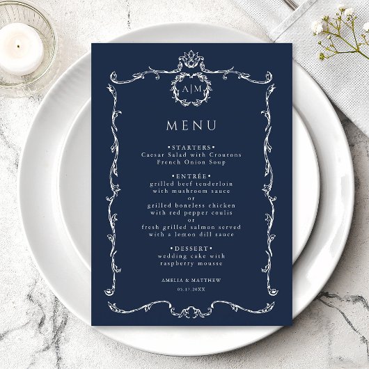Menu Cadre de mariage français classique moderne bleu m