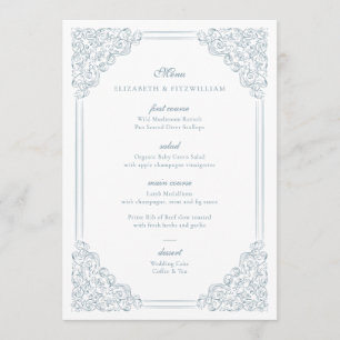 Menu Cadre décoratif bleu vintage Élégant Script