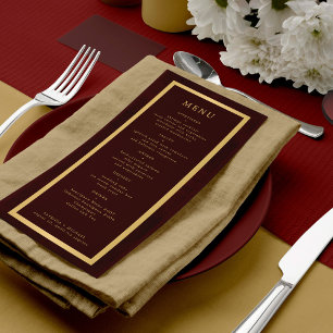 Menu Cadre doré élégant mariage moderne bordeaux foncé