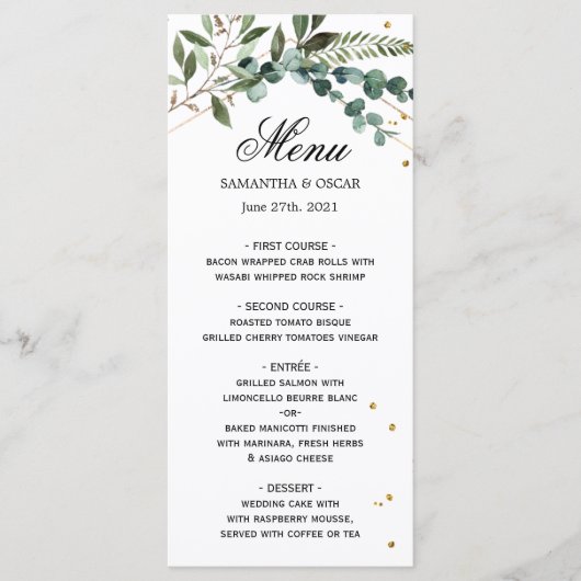 Menu Cadre doré Eucalyptus de verdure aquarelle moderne (Devant)