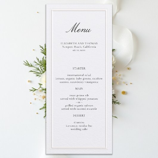 Menu Cadre Élégant Moderne Classique Élévé Perle Mariag