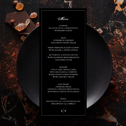Menu Cadre | Élégant Monogramme Mariage Noir