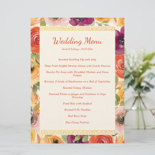 Menu Cadre floral beige banquet de mariage chinois