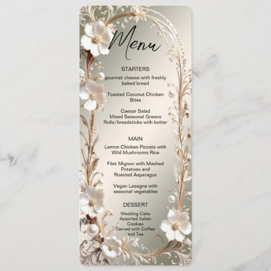 Menu Cadre Floral Blanc Orné (Devant)