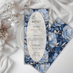 Menu Cadre Floral Bleu Élégant de Mariage