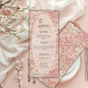 Menu Cadre Floral Crème Rose Élégant Mariage