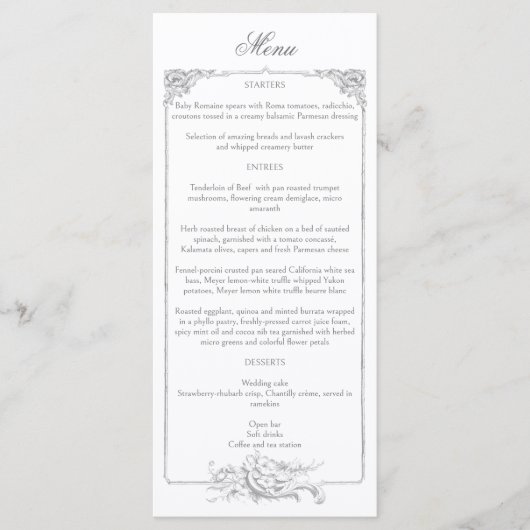 Menu Cadre Floral Rococo Français élégant (Devant)