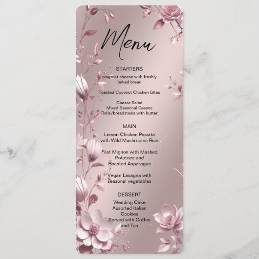Menu Cadre Floral Rose Délicat (Devant)