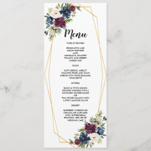 Menu Cadre géométrique Bourgogne Mariage de fleurs de m