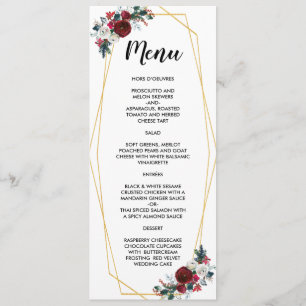 Menu Cadre géométrique Or Bourgogne Fleurs d'hiver
