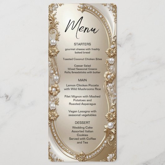 Menu Cadre Orné Doré avec Perles (Devant)