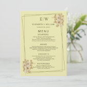 Menu Cadre Rose – Monogramme Jaune Céleste Mariage (Debout devant)