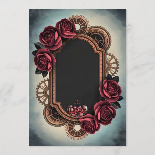 Menu Cadre Steampunk avec Roses rouges et Engrenages (Dos)