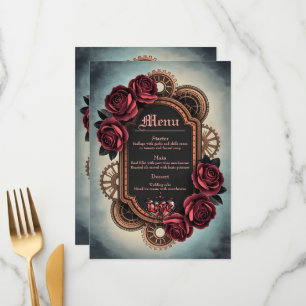 Menu Cadre Steampunk avec Roses rouges et Engrenages