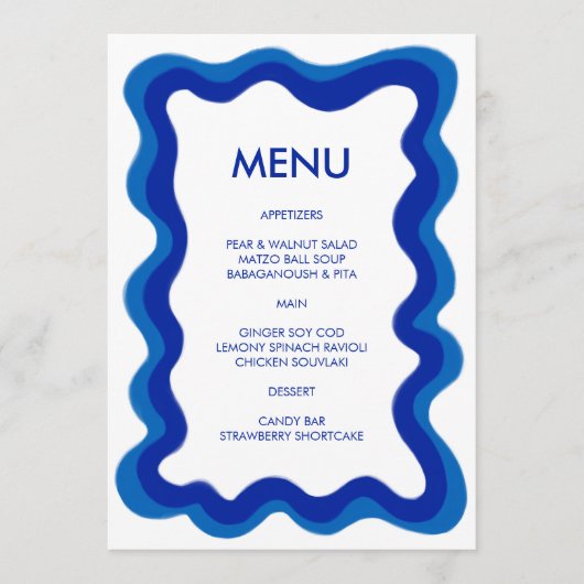 Menu Cadre vague moderne chic bleu Custom Bar Bat mitzv (Devant)