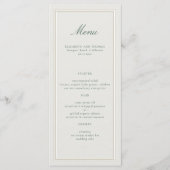 Menu Cadre Vert Classique Formel Mariage Ecru Élégant (Devant)