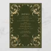 Menu Cadre Vintage Mariage Vert Olive Or (Devant)