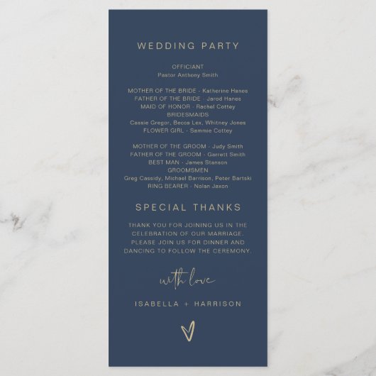 Menu CAITLIN Edgy Marine et Gold Simple Wedding Program (Dos)