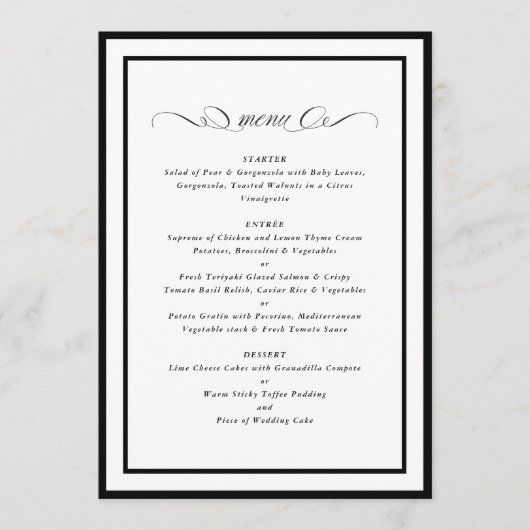 Menu Calligraphie Cadres noirs Mariage officiel (Devant)