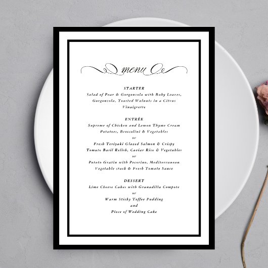 Menu Calligraphie Cadres noirs Mariage officiel
